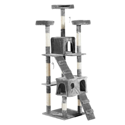 Rootz Scratching Post - Cat Tree - Cat Climbing Tree - Climbing Tree - Cat Tree Scratching House - With Cat Cave - Grey - 50 x 50 x 170 cm