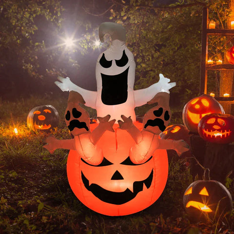 Rootz Inflatable Pumpkin Ghost - Halloween Ghost - Halloween Decoration - With LED Lighting - 120x120x180cm