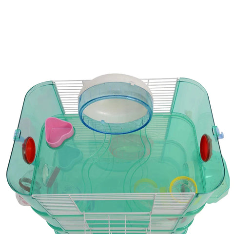 Rootz Animal Cage - Small Animal Cage - Balance Bike - Feeding Bowl - Drinking Bottle - Green - 40.5 X 28 X 55 Cm