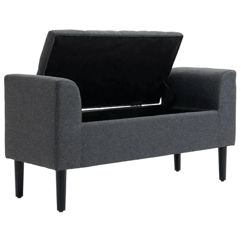 Rootz Bank - Bank Met Opbergruimte - Gestoffeerde Bank - Kruk - Commode - Linnen Touch - Rubberhout - Donkergrijs - 116 x 44 x 58 cm
