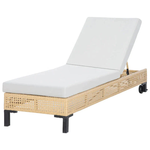 Rootz Gartenliege – Loungesessel – Sonnenliege – Balkonliege – PE Rattan – Polyester – Natur + Beige – 65 x 200 x 31 cm