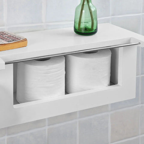 Rootz witte wandgemonteerde badkamer - toiletpapierrolhouder met opbergplank