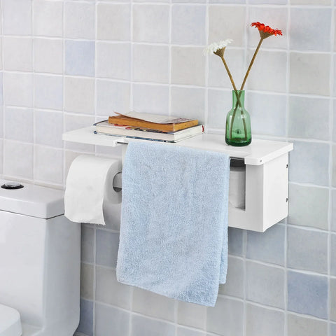 Rootz witte wandgemonteerde badkamer - toiletpapierrolhouder met opbergplank