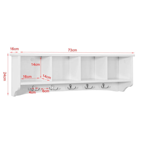 Rootz White Wall Display Storage Unit with 4 Components 5 Hooks - Wall Coat Rack Bathroom Kitchen Cupboard