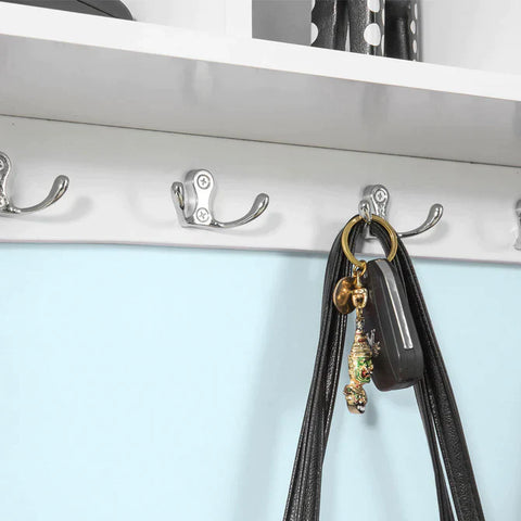 Rootz White Wall Display Storage Unit with 4 Components 5 Hooks - Wall Coat Rack Bathroom Kitchen Cupboard