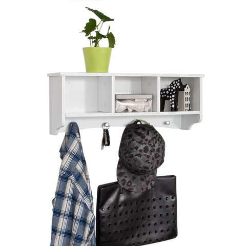 Rootz White Wall Display Storage Unit with 3 Components 4 Hooks-Wall Coat Rack Bathroom Kitchen Cupboard