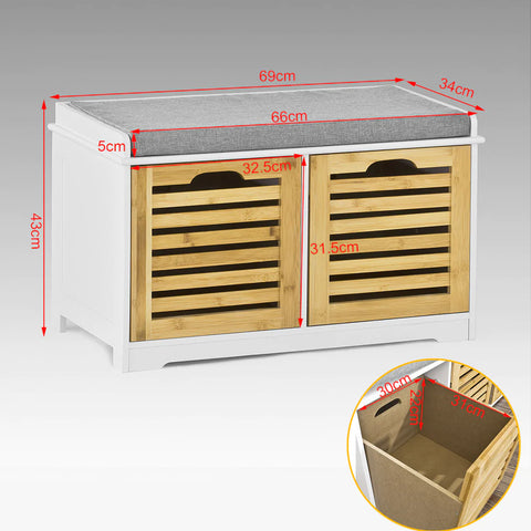 Rootz opbergbank met 2 lades en zitkussen - schoenenkast opbergbank