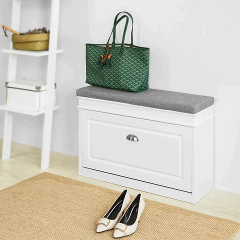 Rootz Flurschuh – Bankschuh – Regalschuh – Schrank mit Klappe – Schublade und Sitzkissen – 60 x 24 x 51 cm