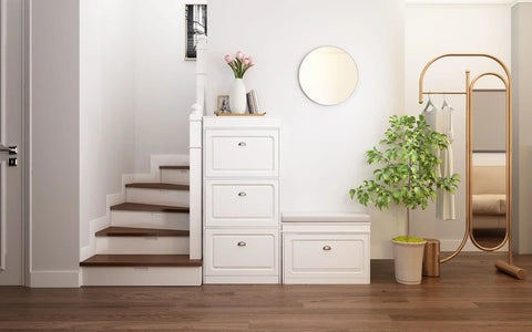 Rootz Flurschuh – Bankschuh – Regalschuh – Schrank mit Klappe – Schublade und Sitzkissen – 60 x 24 x 51 cm