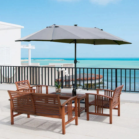 Rootz Double Sided Parasol - Parasol - Sun Umbrella - With LED Solar Lights - Dark Gray - 440 x 260 cm