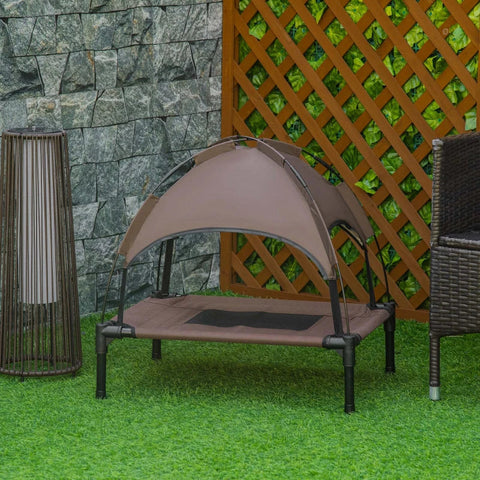 Rootz Pet Bed With Canopy - Raised Dog Bed - Outdoor Dog Lounger With Roof - Breathable - Taffeta Coffee - 61 x 46 x 62 cm