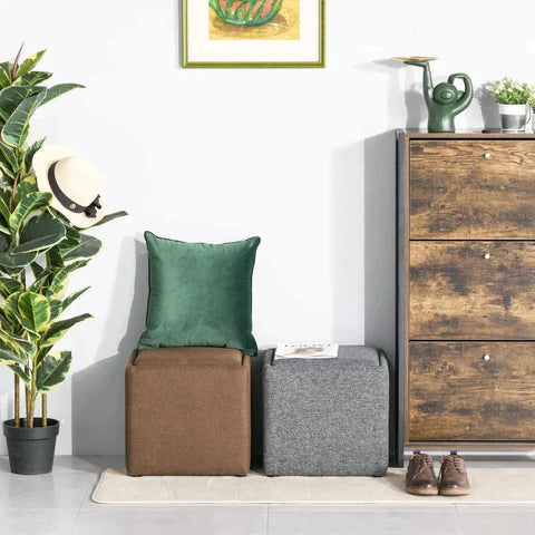 Rootz Stool - Storage Stool - Footstool - Upholstered Stool - Storage Box - Brown - 42 x 42 x 41 cm