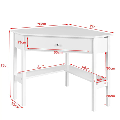 Rootz- White Corner Desk- Triangle Table Desk with Drawer- Home Office Desk Computer Desk Workstation