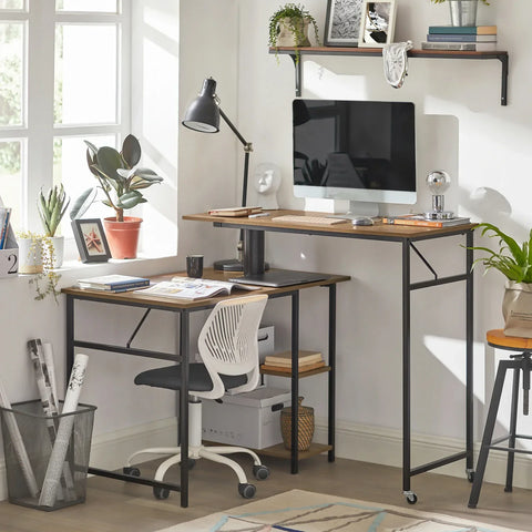Rootz- Home Office Tisch Schreibtisch Computertisch Stehpult Sitz-Steh-Schreibtisch Drehbarer Schreibtisch mit 2 Schreibtischen und 2 Regalen