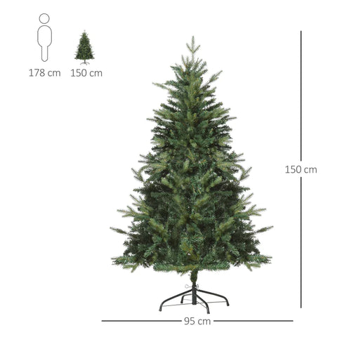 Rootz Christmas Tree - 1.5 M Artificial Fir - Tree 946 Branches - Beautiful Natural Shape - Metal Base - PVC - Green - Ø95 x 150H cm