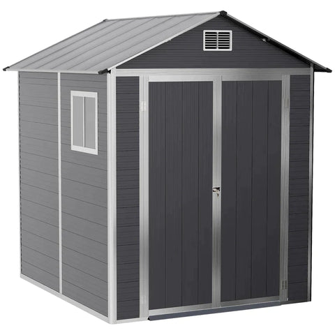 Rootz Garden Shed - Tool Shed With Window - Aluminum - Tool Shed With Lock Key - Grey - 186 x 183.5 x 218 cm