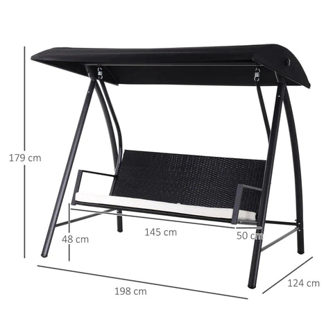 Rootz Schaukelstuhl – Schaukelbank – Schaukelstuhl mit Sonnendach – Schwarz – 198 x 124 x 179 cm