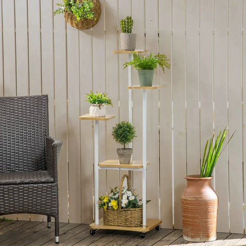 Rootz Flower Stand - Plant Stand - Plant Shelf - Flower Shelf - 5 Tier -  MDF/Steel - White - 35 x 26 x 120 cm
