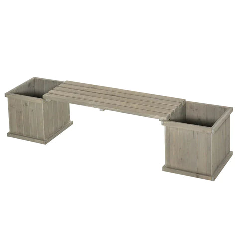 Rootz Garden Bench - Wooden Bench - With Flower Box - Park Bench - Light Gray - 176 x 38 x 40 cm