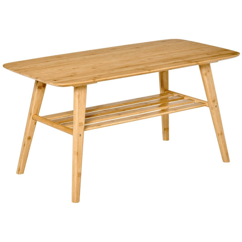 Rootz Coffee Table - Side Table - Bamboo Table - Living Room Table - Table With Shelf - Wood - 100x50x50 Cm