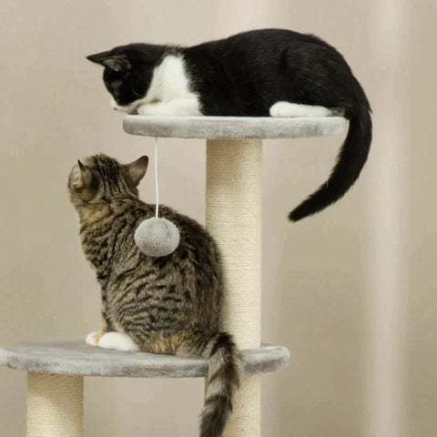 Rootz Scratching Post - Cat Climbing Tower - Cat Tree - Cat Cave - Cat Bed - With Hanging Ball - Light Grey - 60cm x 40cm x 115.5cm