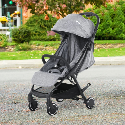 Rootz Baby Stroller - Stroller With Footrest - Five-Point Harness - Foldable Pushchair - Grey - 66 cm x 49 cm x 105 cm