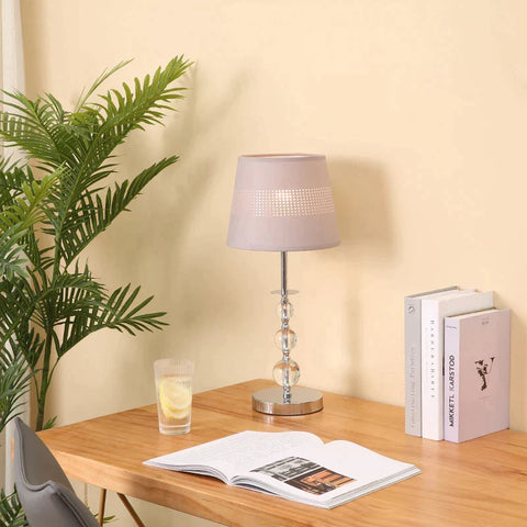 Rootz Tischlampe - Nachttischlampe - Tischlampe mit Stoffschirm - Schreibtischlampe - Moderner Stil - Schlafzimmer - Wohnzimmer - E27-Fassung - Acrylmetall - Grau - Ø24 x 54H cm