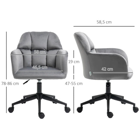Rootz Office Chair - 5 Wheels - Height Adjustable - Modern Design - Grey - 58cm x 58.5cm x 86cm