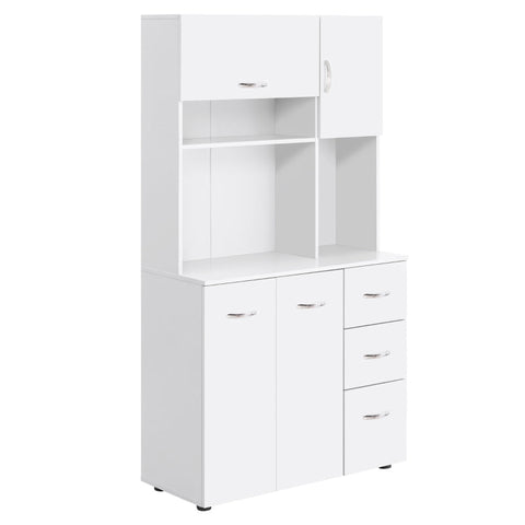 Rootz Kitchen Cabinet - Storage Cabinet - Sideboard With 3 Drawers - Tall Cabinet With Adjustable Shelves - Chest Of Drawers - White