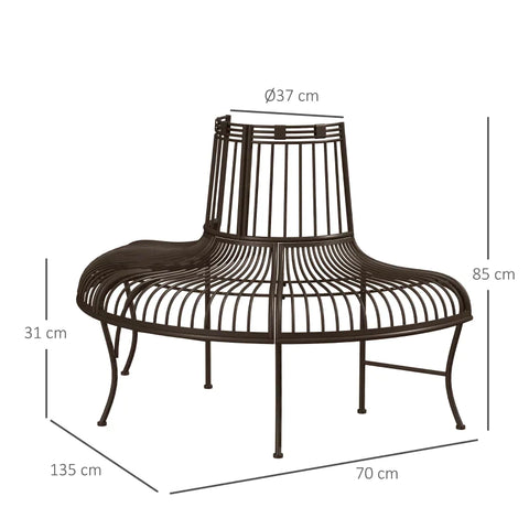 Rootz Metal Tree Bench - Semicircular - Garden Bench -  Park Bench - Bench For Ø37cm Tree Trunks - Rustic Brown - 135 x 70 x 85 cm