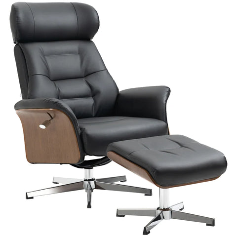 Rootz Relaxation Chair With Footstool - 360° Rotatable - Reclining Function - Reading Chair - Black - 80 x 84 x 108 cm