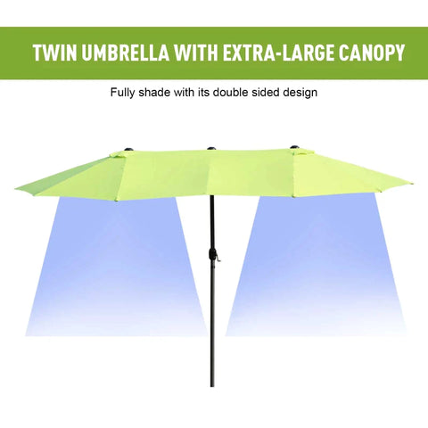 Rootz Parasol - Garden Parasol - Market Parasol - Double Parasol - Patio Parasol With Hand Crank - Green Oval - 460 x 270 x 240 cm