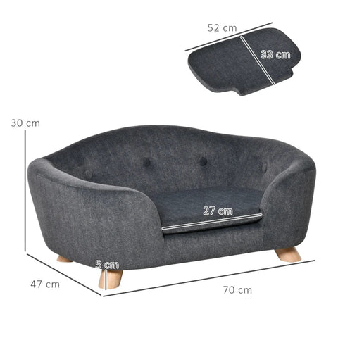 Rootz Pet Sofa - Hondenmat - Hondenbed - Hondensofa - Hondensofa - Kattensofa met Kussen - Achterzak - Pluche Foam - Grenenhout - Donkergrijs - 70 x 47 x 30 cm