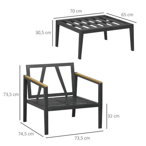 Rootz Sessel – Gartenstuhl mit Ottomane – abnehmbare Bezüge – wetterbeständig – Hellgrau + Schwarz – 73,5 cm x 74,5 cm x 73,5 cm