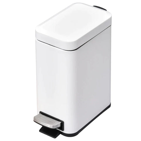 Rootz Rectangular Compact - Bin Steel - Quiet-close Lid - W/ Pedal Lid Rubbish - Trash Can Home - Office Bedroom - Bathroom Living Room - Garbage - White - 29.2L x 14W x 32H cm