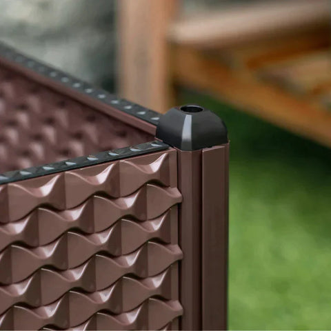 Rootz Verhoogd Bed - 2-delig Verhoogd Bed Met Wielen - Plantenbak Met Afwateringsgaten - Bloembak - Bloempot - Kunststof - Bruin - 50 x 50 x 33 cm