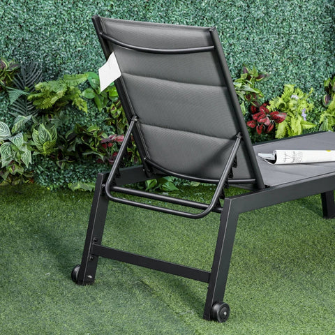 Rootz Sun Lounger - Garden Lounger - Relaxation Lounger - 5-level Adjustable Backrest - Balcony - Garden - Steel - Text Line Foam - Grey - 168 x 72 x 102 cm