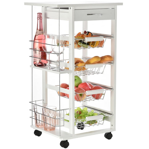 Rootz Kitchen Cabinet - Kitchen Trolley - Serving Trolley - 5 Levels - With Drawer - Kitchen Trolley Shelf - White - 47 x 37 x 83 cm