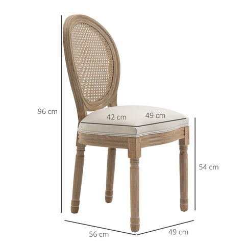 Rootz Set Of 2 Dining Chairs - Viennese Cane - Solid Wood - Cream White + Natural - 49 cm x 56 cm x 96 cm