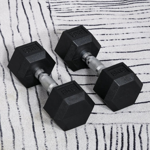 Rootz 2 x 8 KG Hexagonal Dumbbells - Rubberen Dumbbell - Gekartelde handgreep - Sports Hex Weights Sets - Gewichtheffen Oefening - Thuis - Gym - Zwart