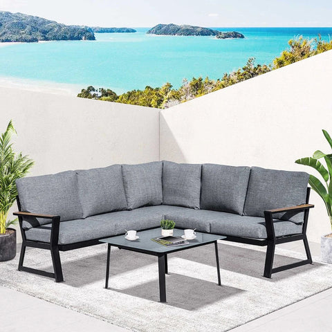 Rootz 3-teiliges Möbelset – Gartenmöbel-Set – 3-Sitzer-Sofa – 2-Sitzer-Sofa – 1 Beistelltisch – Grau – Aluminium – Polyester – Schaumstoff