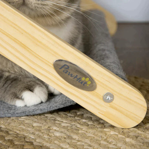 Rootz Cat Bed - Dog Bed - Pet Bed - With Ball Toy - Foldable - With Frame 2 Levels -  Pine Wood - Natural/Gray - 52 x 42 x 33.5 cm