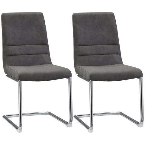 Rootz Set Of 2 Dining Chairs - Modern Design - Cantilever - Velor Look - Grey - 42 cm x 64 cm x 90 cm