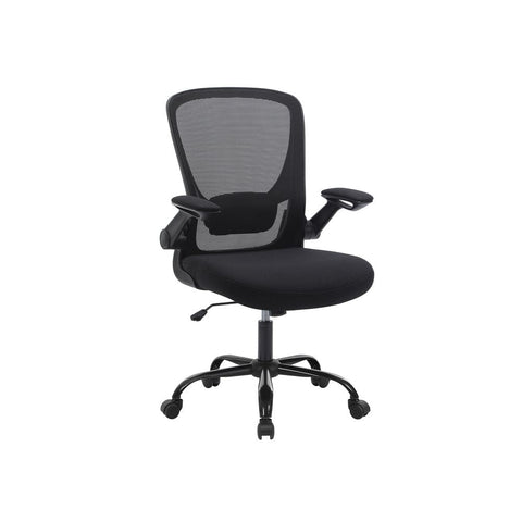 Rootz Office Chair - Ergonomic Chair - Folding Arms Mesh Chair - Adjustability & Rocking Function - Safe & Stable - Black - 66 x 60 x (99-107) cm (L x W x H)