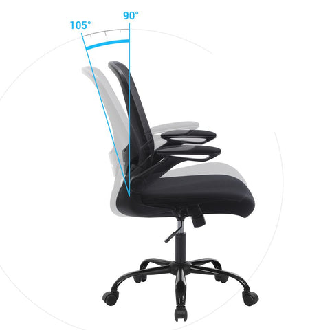Rootz Office Chair - Ergonomic Chair - Folding Arms Mesh Chair - Adjustability & Rocking Function - Safe & Stable - Black - 66 x 60 x (99-107) cm (L x W x H)