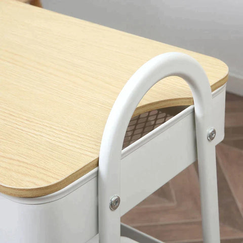 Rootz Kitchen Trolley - Trolley - 3 Shelves Trolley - With 3 Basket Shelves - Steel/PP Plastic - White - 45 x 31 x 79.4 cm