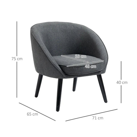 Rootz Lounge Chair – Cocktailstuhl – Wohnzimmerstuhl – Bürostuhl – Polsterstuhl für Wohnzimmer – Schlafzimmer – Kinderzimmer – Esszimmer – Modern mit Leinenoptik – Holz – Grau – 71 x 65 x 75 cm