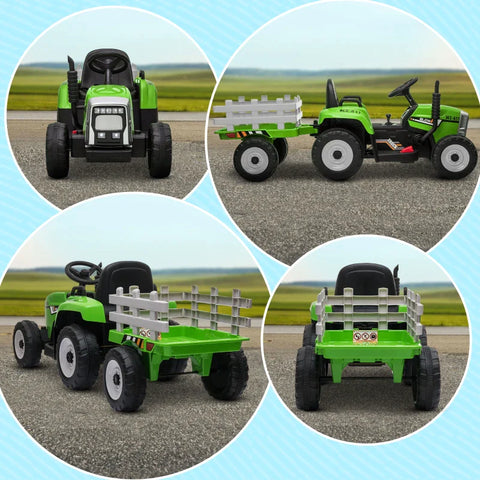 Rootz Electric Children's Car - Children's Tractor - Parent Remote Control - Max. Speed Of 6 Km/h - Plastic - Green + Black - 136.5L x 50W x 52.5H cm