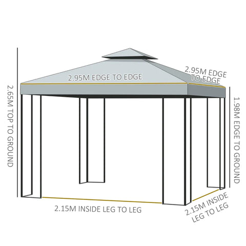 Rootz Metallpavillon – Gartenpavillon – Pavillon für Hochzeitsfeier – 295 cm x 295 cm x 270 cm