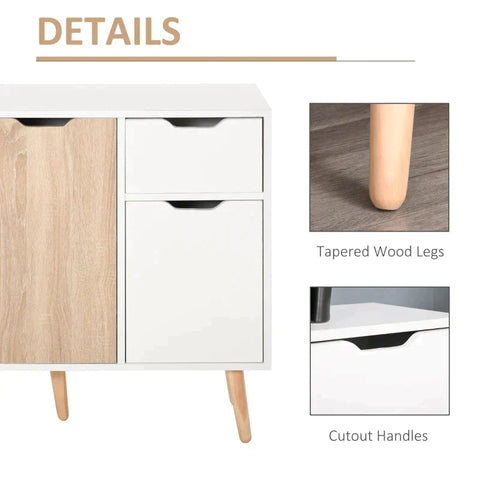 Rootz Sideboard - Sideboard With Cabinet And Drawers - Chest Of Drawers - Bedside Table - Side Cabinet In Scandinavian Design - Bedroom - Living Room - Home - Office - White And Natural - 90 x 30 x 72 cm